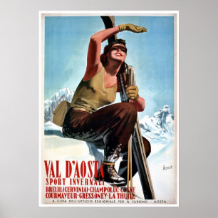 Póster Vintage viagem de esqui desportivo italiano de inv