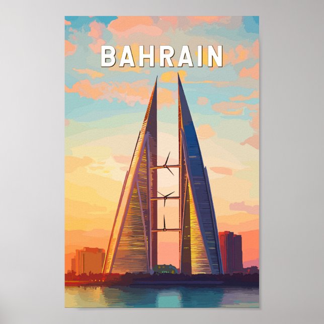Poster Vintage Viagem de Ilustração Bahrein (Frente)