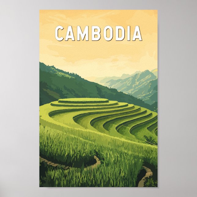 Poster Vintage Viagem de ilustração do Camboja (Frente)