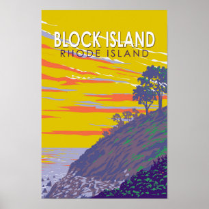 Poster Vintage Viagem de Rhode Island em Block Island