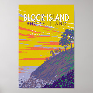 Poster Vintage Viagem de Rhode Island em Block Island