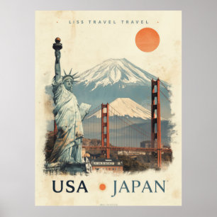 Poster Vintage Viagem EUA Japão Retro Apresentando