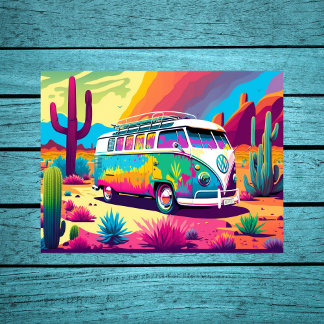 Poster Vintage Vibe: Retro Van no Deserto
