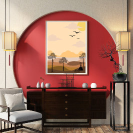 Poster Vintage, vibrante explosão solar, sereno, civiliza