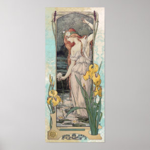 Poster * Vintage Victorian AR23 Woman Flowers Art Nouveau