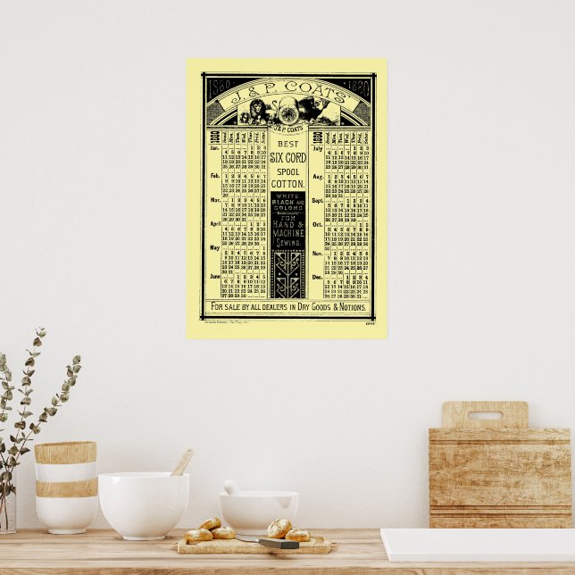 Poster Vintage Victorian Era 1880 Spool Calendar (Cozinha)