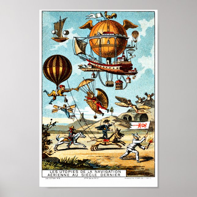 Poster Vintage Victorian Era Aeronautics Steampunk (Frente)