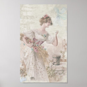 Poster Vintage Victorian Lady Chique Flowers