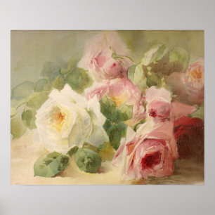 Póster Vintage Victorian Rosa Watercolor