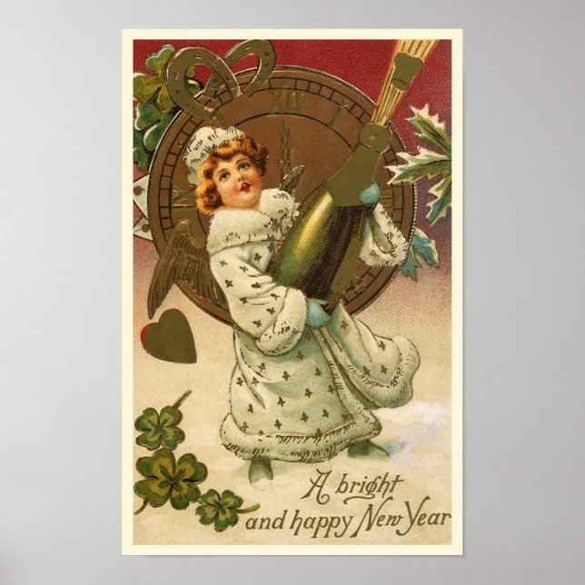Póster Vintage Victorian Véspera de ano novo Champagne An (Frente)