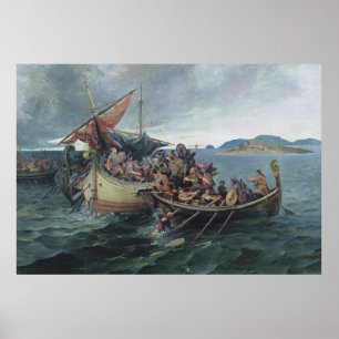 Poster Vintage Viking Naval BattTrabalho de arte