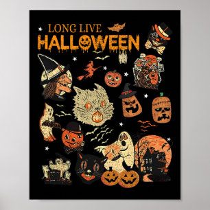 Poster Vintage Vintage Pumpkin Witch Ghost Black C