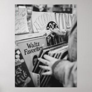 Poster Vintage Vinyl Record Store Black and White