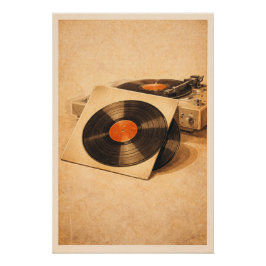 Póster Vintage Vinyl Records Retro Turntable Music Poster