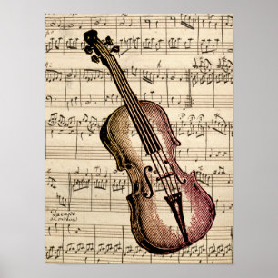 Poster Vintage Violin and Sheet Music