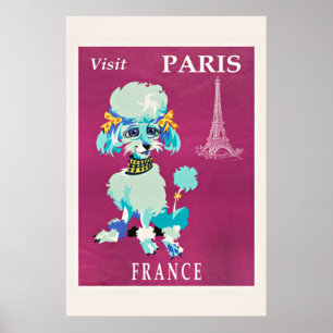 Poster Vintage Visit Paris (Poodle Francês)
