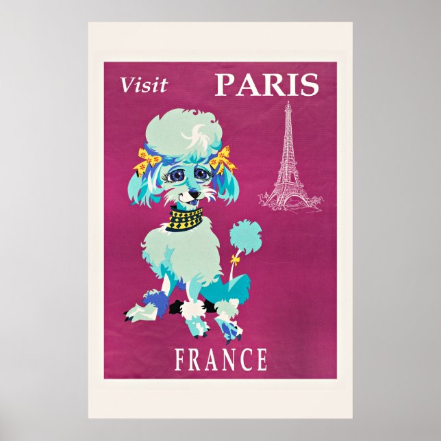 Poster Vintage Visit Paris (Poodle Francês) (Frente)