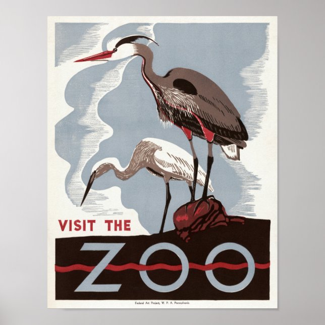 Poster Vintage Visite o Zoo (Frente)