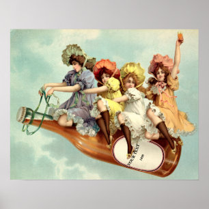 Poster Vintage vitoriana - Mulheres em frasco de champanh