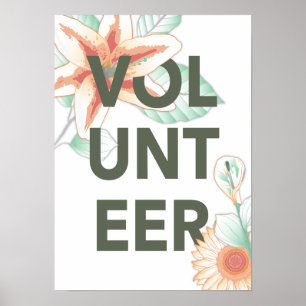 Póster vintage voluntário floral