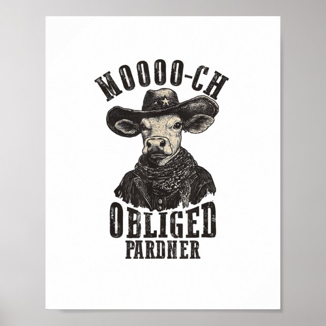 Poster Vintage Vowboy Vaca Camisa Moooch Obrigou Pardner (Frente)