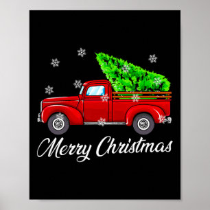 Poster Vintage Wagon Árvore de Natal Red Retro Farmer Tru