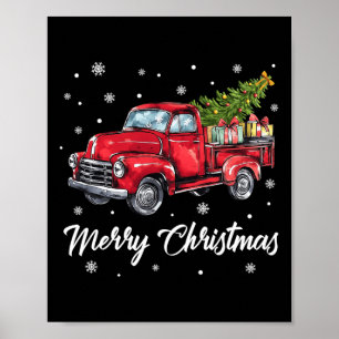 Poster Vintage Wagon Red Truck Árvore de Natal Pajama Fam