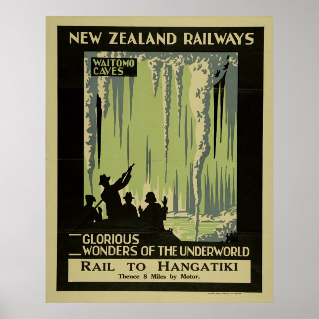 Póster Vintage Waitomo faz Viagem da Nova Zelândia (Frente)