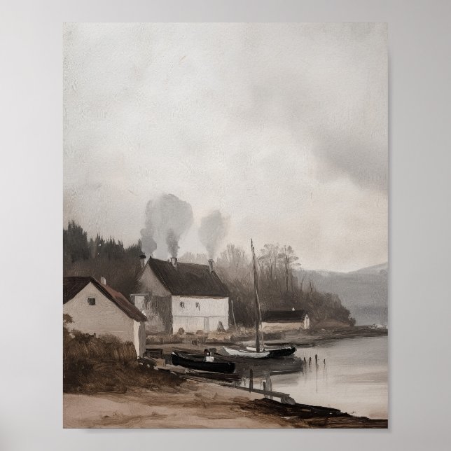 Poster Vintage Wall Art, Oil Painting Coasthouse Impressã (Frente)