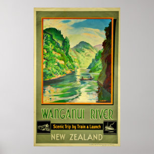 Poster Vintage Wanganui, Rio Nova Zelândia, Viagem cênico