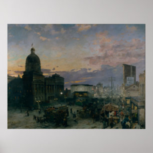 Poster Vintage Washington Street Indianapolis em Dusk