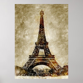 Poster Vintage Watercolor Art da Torre Eiffel