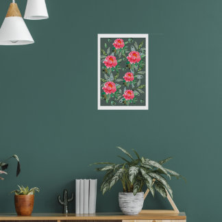 Poster Vintage watercolor Flower Floral Art pink peonies