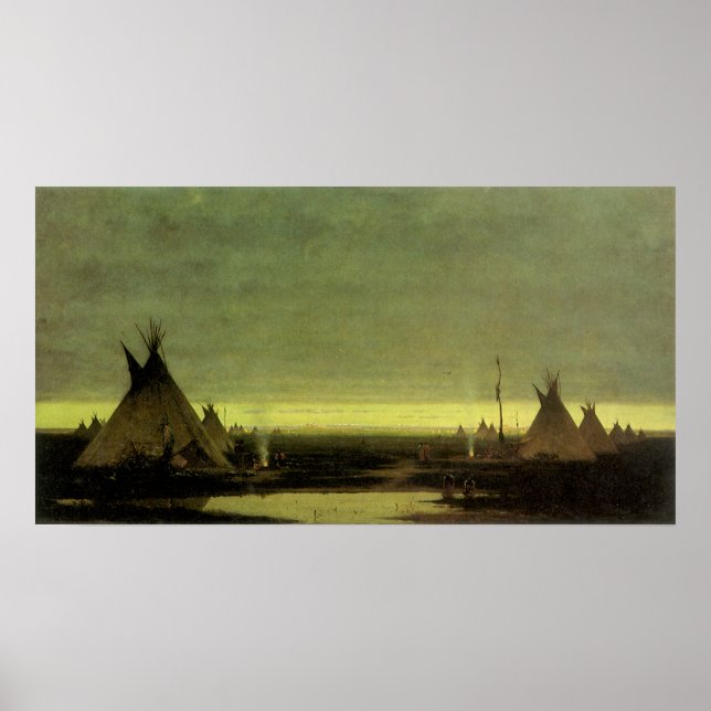 Póster Vintage Western, Campo Indiano no amanhecer por Ta (Frente)