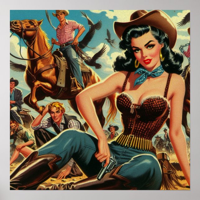 Poster Vintage Western Country Girl (Frente)