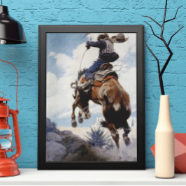 Póster Vintage Western Cowboys, Bucking, pelo NC Wyeth