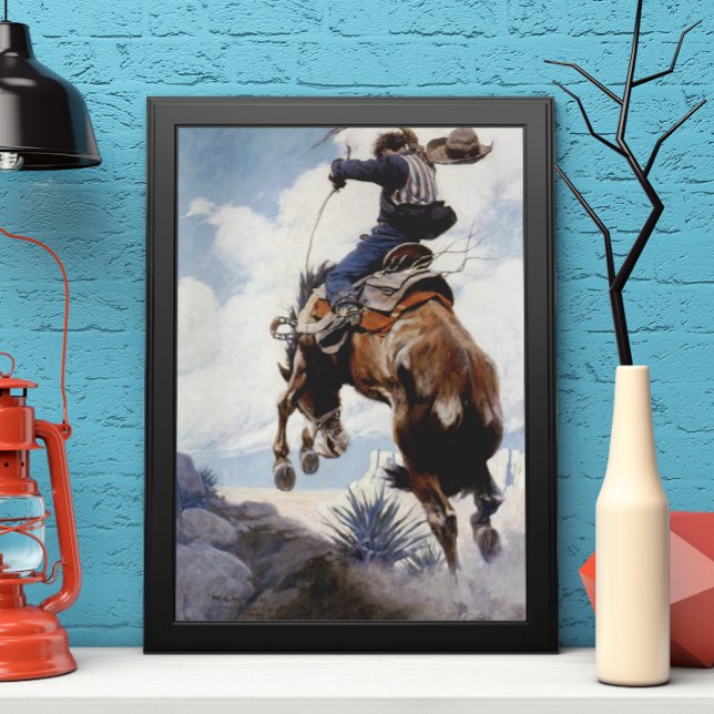 Póster Vintage Western Cowboys, Bucking, pelo NC Wyeth (Criador carregado)