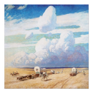 Póster Vintage Western Cowboys, Vagões Cobertos por Wyet