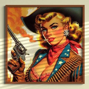 Poster Vintage Western Cowgirl Pin Up
