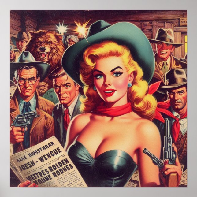 Poster Vintage Western Pulp Girl (Frente)