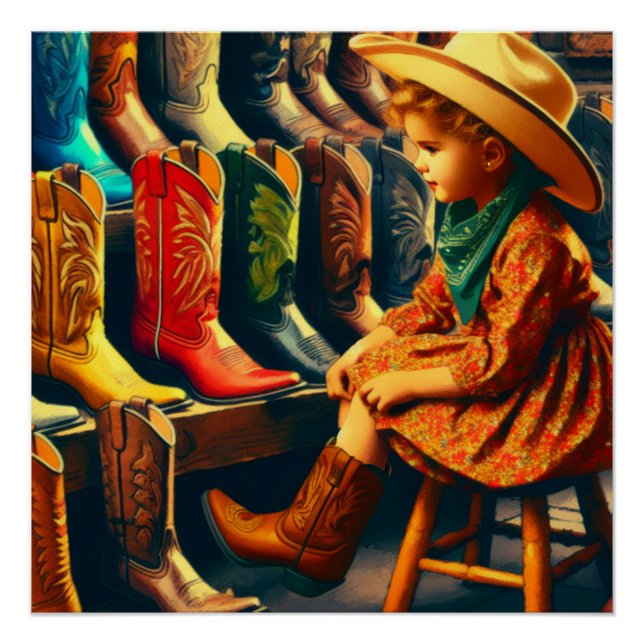 Póster Vintage Western Retro Cowgirl Boot Comprando (Frente)