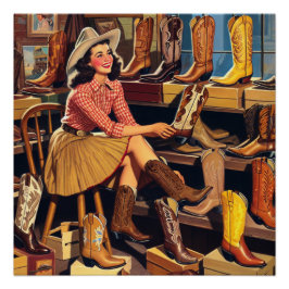 Póster Vintage Western Retro Cowgirl Boot Comprando