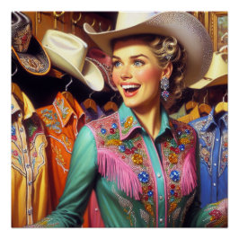 Póster Vintage Western Retro Cowgirl Shirt Comprando