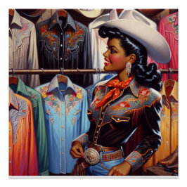 Póster Vintage Western Retro Cowgirl Shirt Comprando