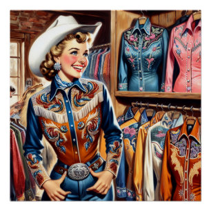 Póster Vintage Western Retro Cowgirl Shirt Comprando