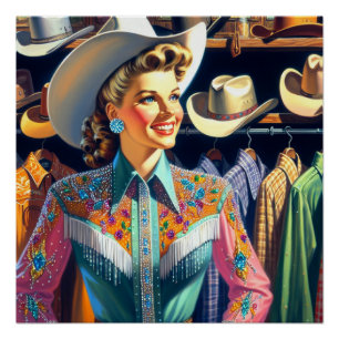 Póster Vintage Western Retro Cowgirl Shirt Comprando