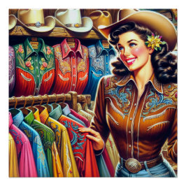 Póster Vintage Western Retro Cowgirl Shirt Comprando