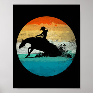 Poster Vintage Western Rider Reining Horse Quarter Slidin