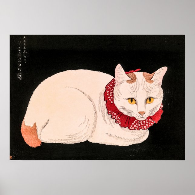 Poster Vintage White Cat - Takahashi Shotei (Frente)
