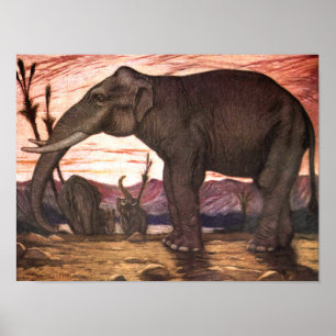 Póster Vintage Wild Animais, Elefante por Louis Sargent